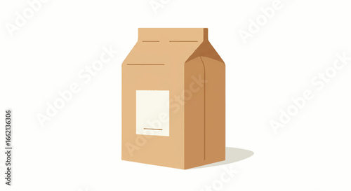 Sealed brown kraft paper bag with a folded top and a blank white label for mockup.