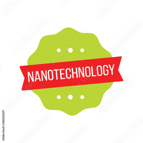 Nanotechnology science innovation badge green starburst with banner vector illustration futuristic modern tech research advanced progress digital design

