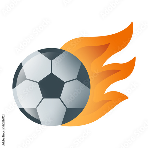 Flaming Soccer Ball Icon. Football Fireball Illustration in Flat Style