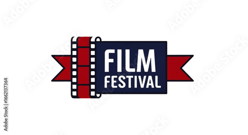 Stylized Film Festival logo with a red filmstrip wrapped around a blue and red banner emblem.