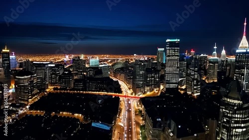 Wallpaper Mural Panoramic night view of a modern city skyline with illuminated skyscrapers and city lights. Torontodigital.ca