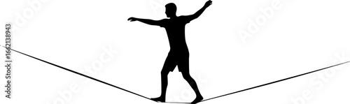 Slacklining Silhouette Vector illustration isolated  on white background 