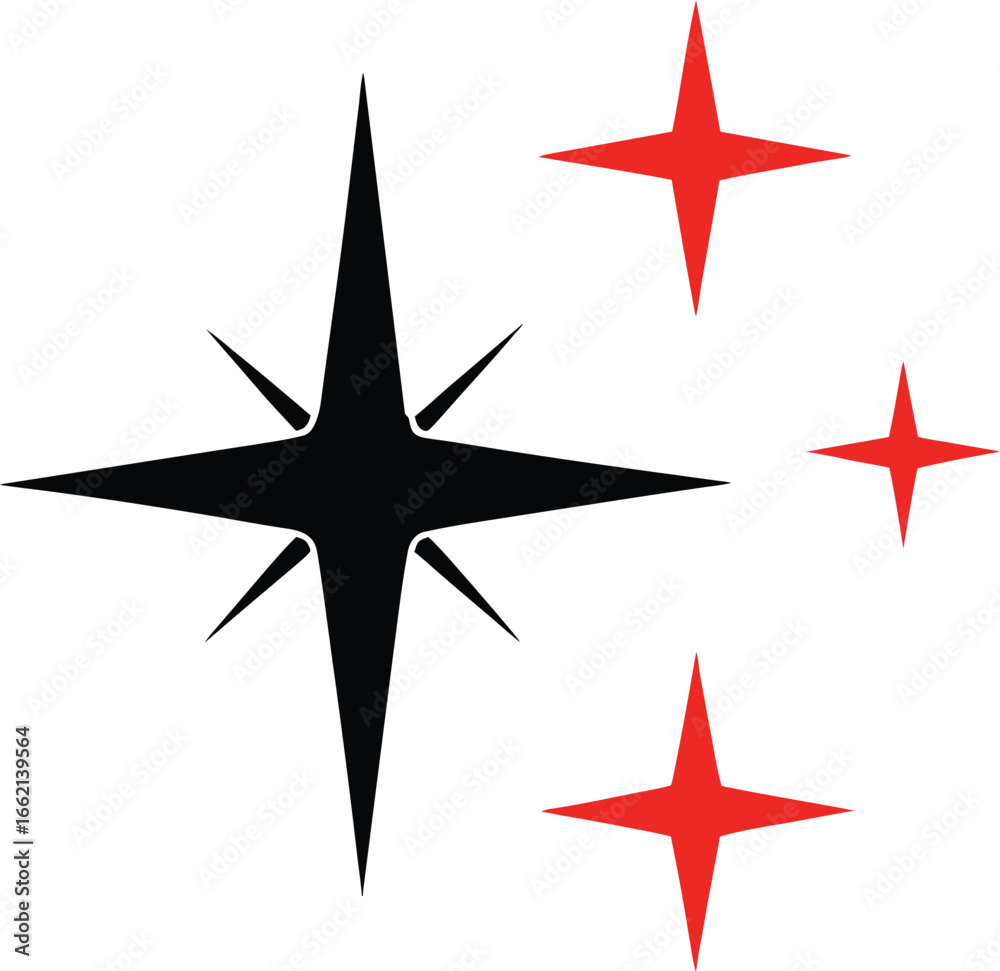 Obraz premium Black and Red Starbursts and Sparkle Symbols on White Background stars