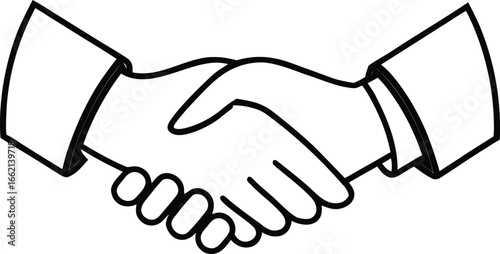 Black Outline Drawing Of Two Hands Shaking On White Background handshake agreement