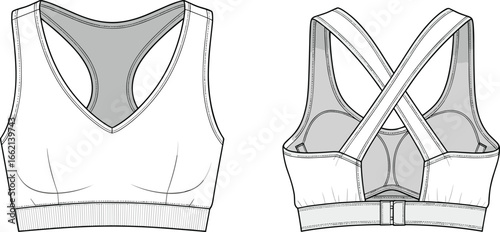 Wallpaper Mural Women sports bra cad flat sketch, activewear design, racerback bra vector, stylish fitness apparel drawing, gym wear fashion illustration Torontodigital.ca