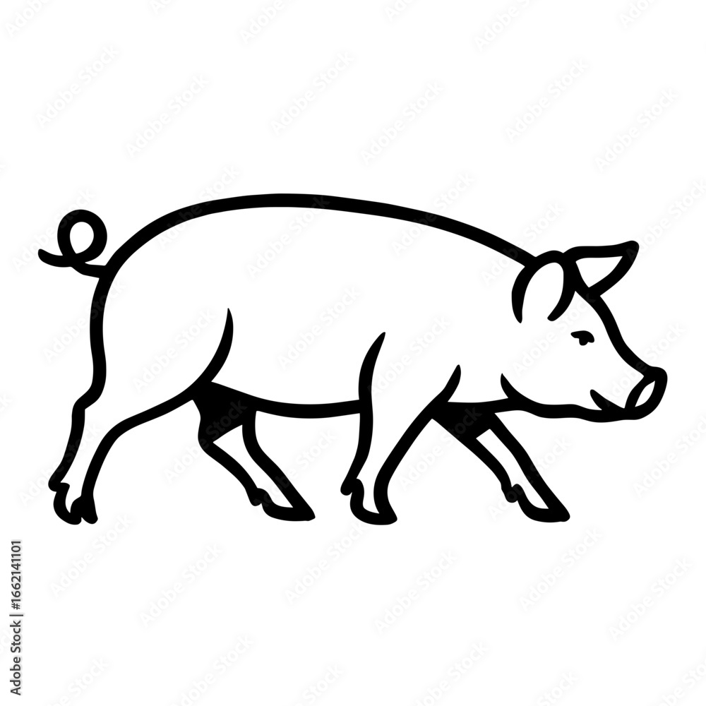 Fototapeta premium A minimalist line art illustration of a pig in side view, exuding simplicity and elegance, embodying the essence of a classic farm animal. vector illustration