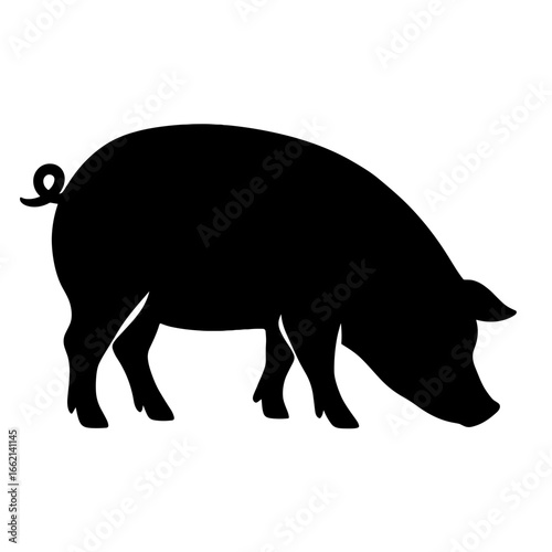 A simple silhouette of a pig shows the essence of rustic life. It evokes a sense of rural tranquility. vector illustration