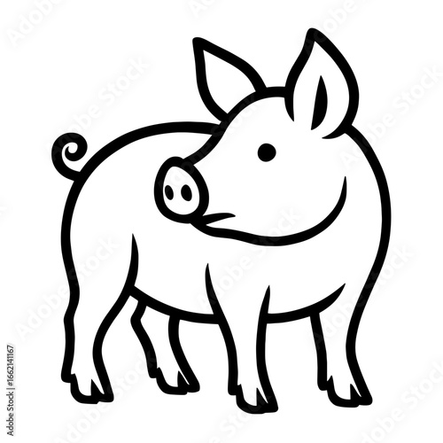 An adorable pig, a symbol of farm life, sketched in a charming line drawing, embodies innocence and rustic simplicity. vector illustration