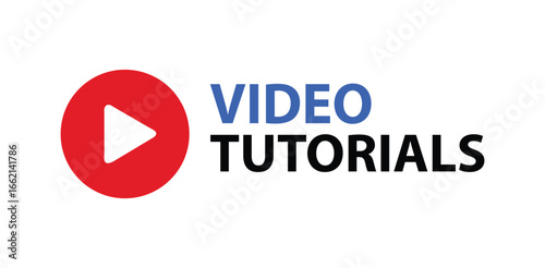 video,tutorial,learning A digital vector illustration of a play button with bold text video tutorials minimal flat style isolated template concept for education online training guide and digital cours