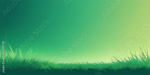 A green grass field under a bright blue summer sky with white clouds