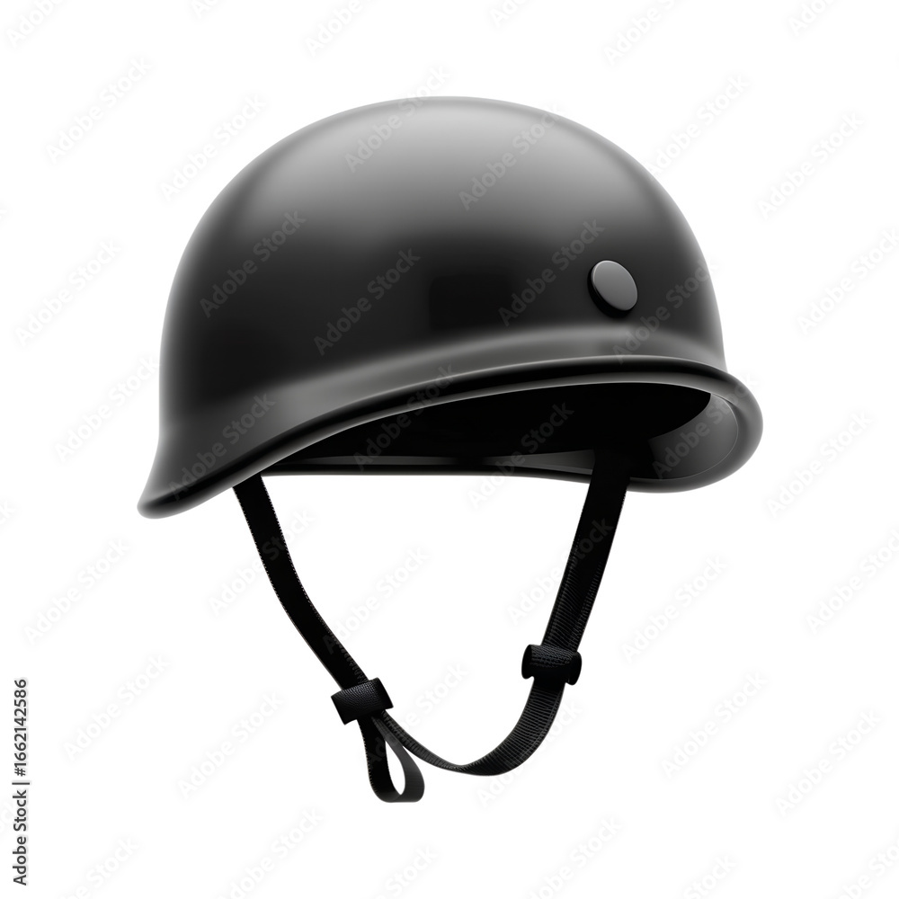 Fototapeta premium A shiny black helmet on a white background, highlighting its sleek design and safety features.