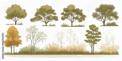 A lone tree stands on a hill in a rural landscape, changing with the seasons from green spring to a lonely winter scene