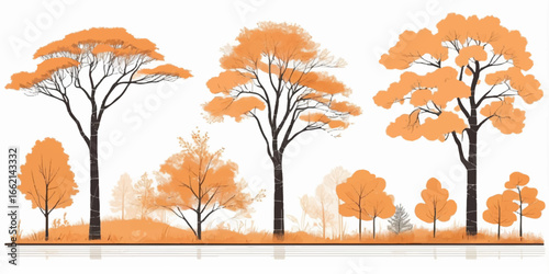Vector art collection of vibrant autumn trees with orange and yellow leaves