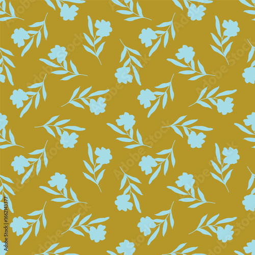 Seamless floral pattern, liberty ditsy print with cute large botany in retro folk style. Beautiful botanical design of hand drawn wild plants: flowers, leaves on black background. Vector illustration