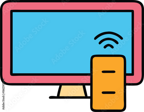 Minimal outline of a smart tv with remote control display Technology Vector