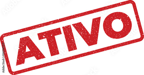 Red rubber stamp imprint displaying Ativo word, asset illustration in tilted view