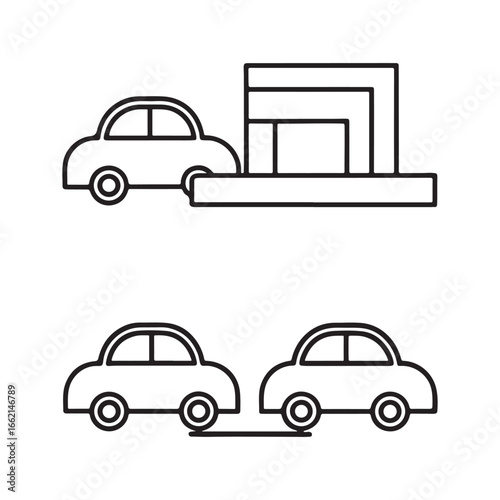 Simple Line Art Illustration Depicting Cars Carport Parking and Transportation Concepts Ideal for Minimalist Designs and Vector Graphics