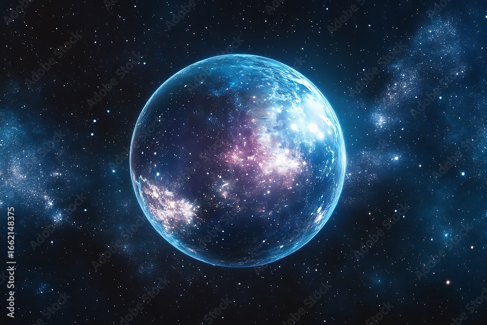Fototapeta premium Digital Blue Globe Surrounded by Nebula Stars in Night Space Background