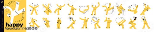 Happy people. Vector Illustrations of people showing feelings of happiness, joy, love, gratitude, and celebrating milestones, success, laughing and looking fun, for social media, business, marketing.