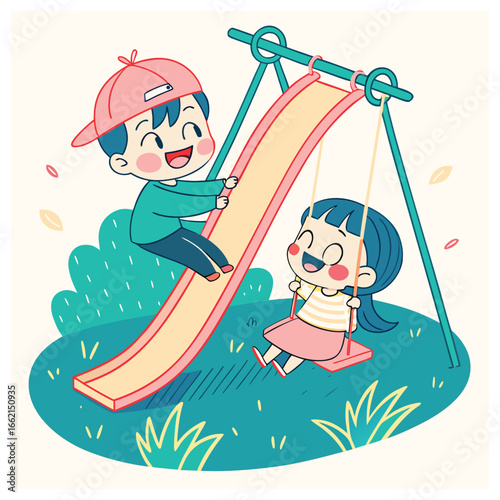 A boy and a girl playing together outdoors