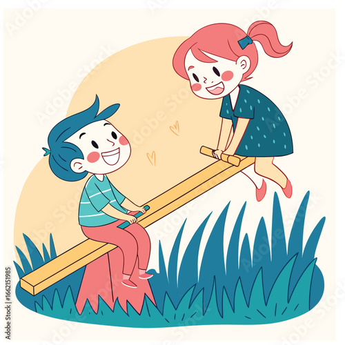 A boy and a girl playing together happily