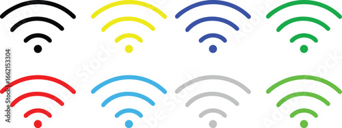 Colorful wireless signal icons radiating outwards on a clean white background