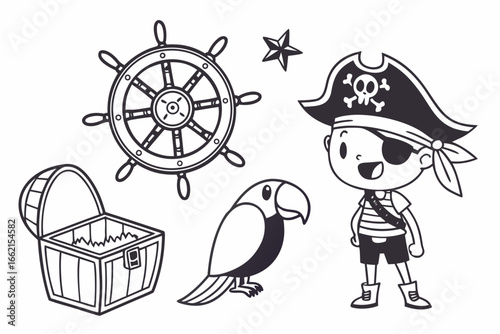 pirate captain and a pirate ship