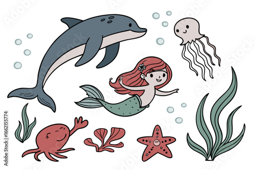 set of cartoon sea animals