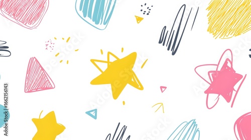 Hand Drawn Abstract Shapes Seamless Pattern Bright Colors Kids Design