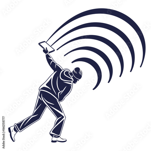 Person with Tablet Emitting Wireless Signals Connectivity Communication Technology Illustration