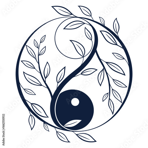 Elegant Yin Yang Symbol with Botanical Elements for Balance and Harmony
