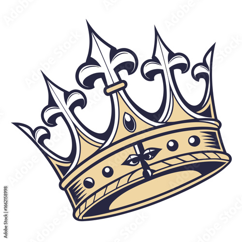 Elegant golden crown with fleur de lis and jewel accents illustration
