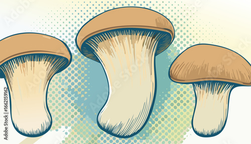 Three King Oyster Mushrooms on a Textured Background