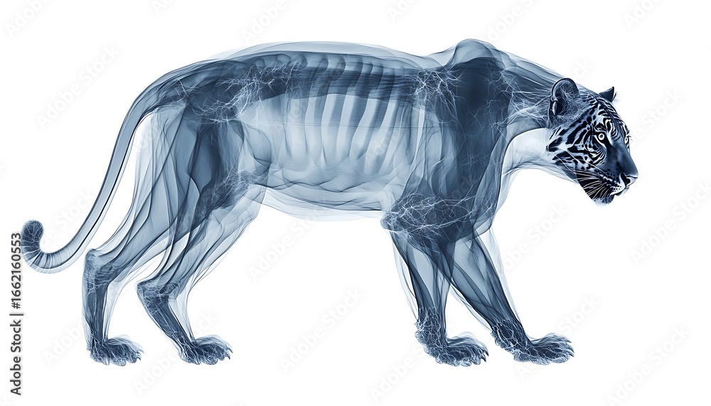 Fototapeta premium Intricate Transparent Tiger XRay on White Background, Striking Design