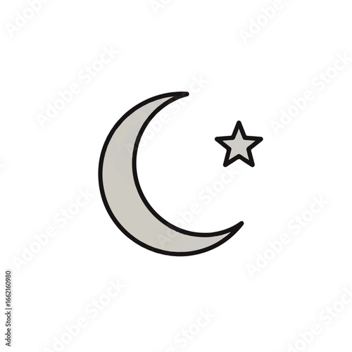 A simple grey crescent moon and fivepointed star icon a classic Islamic symbol with a bold black outline. Free Download A simple grey crescent moon and fivepointed star icon a classic Islamic symbol with a bold black outline. - GFXLoad