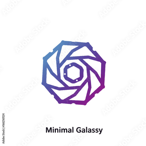 Abstract geometric spiral icon with angular blades and a blue to purple color gradient.