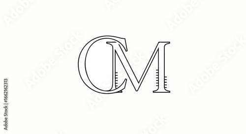 Elegant CM monogram with intertwined serif letters and decorative line details.