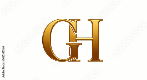 Elegant GH monogram with intertwined letters rendered in a luxurious beveled gold metallic finish and classic serif style.