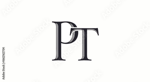 Elegant PT letter monogram with a classic serif font and chiseled inline details.