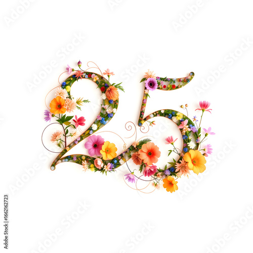 A flowery number 25 is displayed on a white background