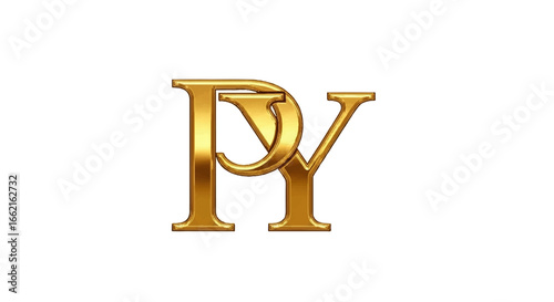 Elegant PY monogram in a shiny polished gold finish with classic serif typography and beveled 3D edges.
