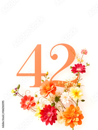 A number 42 is written in orange letters on a white background