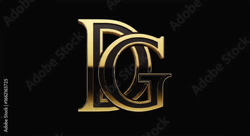 Luxurious 3D DG monogram with a shiny gold bevel and glossy black surface.