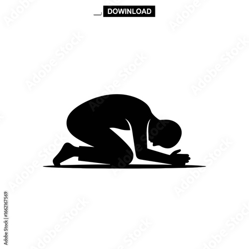 Vector art of silhouette of a man kneeling in prayer