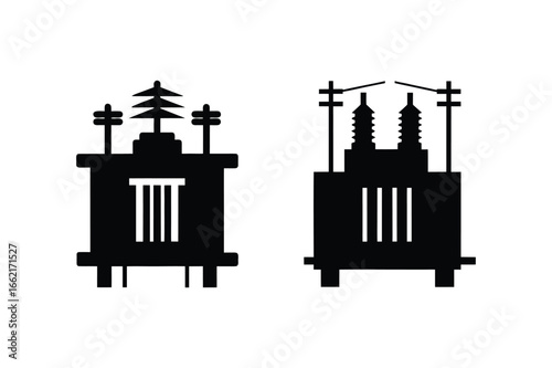 A set of electric transformer silhouette vector illustration