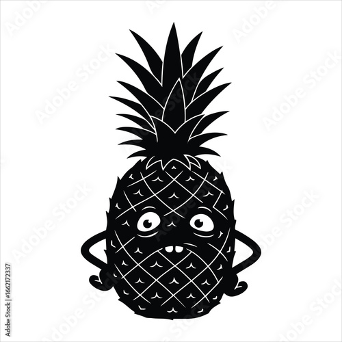 Funny cartoon pineapple character with googly eyes and tongue sticking out fun tropical fruit art