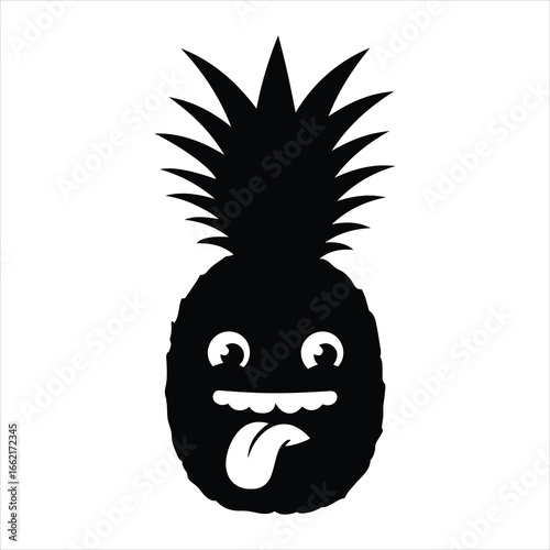Funny cartoon pineapple character with googly eyes and tongue sticking out fun tropical fruit art