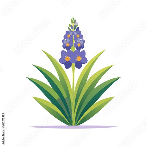 Detailed Purple Pickerelweed with Yellow Center, Lush Green Leaves and Floral Design with Gradient Effect for Invitations and Designs