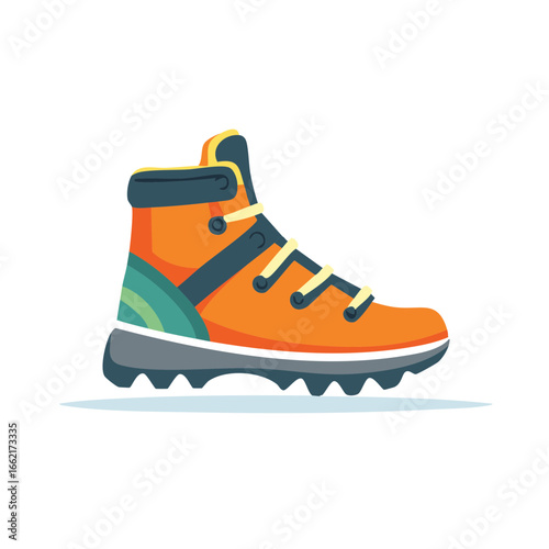 Hiking boot illustration single object athletic shoe orange green grey footwear lacing