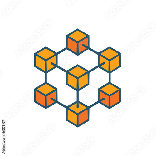 Connected Orange Cubes:  Abstract Network Structure for Technology or Science Concept